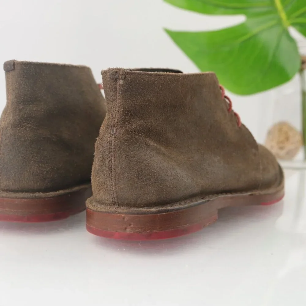 Cole Haan Mens Paul Chukka Boot Size 9 Brown Distressed Leather Plain Toe LaceUp